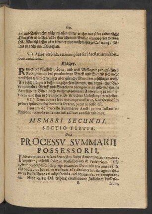 Membri Secundi Sectio Tertia De Processu Summarii Possessorii.