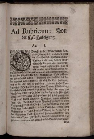 Ad Rubricam: Von der Erb-Huldigung. - Ad Rubricam: Von dem Schaden-Recht.