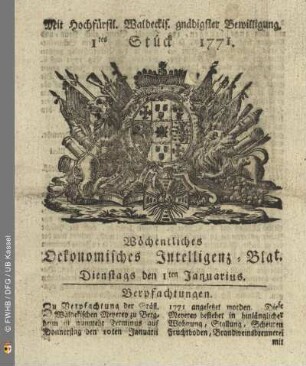 1tes Stück, Dienstags den 1ten Januarius 1771