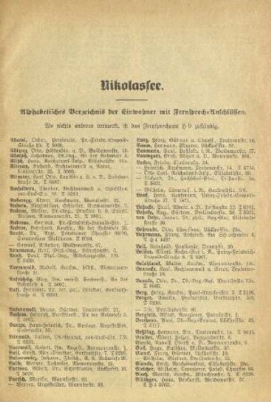 Alphabetisches Verzeichnis der Einwohner mit Fernsprech-Anschlüssen