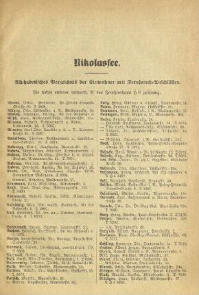 Alphabetisches Verzeichnis der Einwohner mit Fernsprech-Anschlüssen