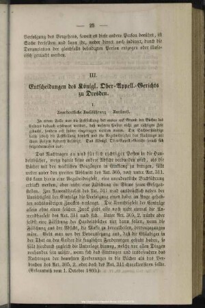 III. Entscheidungen des Königl. Ober-Appell.-Gerichts zu Dresden