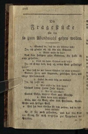 Die Fragstücke für die so zum Abendmahl gehen wollen