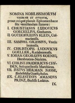 Nomina Nobilissimorum...