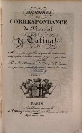 Mémoires et correspondance du Marechal de Catinat, 1