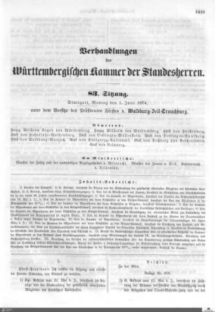 83. Sitzung, Stuttgart, 1.6.1874