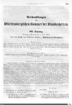 83. Sitzung, Stuttgart, 1.6.1874