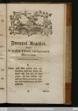 Zweytes Register. derer in diesem Theile enthaltenen Materien.