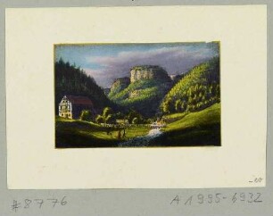 Die Hohnsteiner Mühle und der Hockstein im Polenztal bei Hohnstein in der Sächsischen Schweiz
