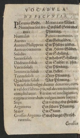 Vocabula De Pecuniis.