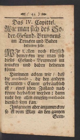 Das IV. Capittel. Wie man sich des Soder-Gesund-Brunnens im Trincken und Baden bedienen solle