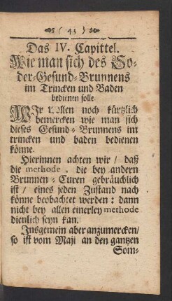 Das IV. Capittel. Wie man sich des Soder-Gesund-Brunnens im Trincken und Baden bedienen solle