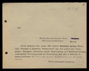 Handakten (meist machinenschriftliche Durchschläge, mit vereinzelten Notizen des Kriegsministers Hermann und des Unterstaatssekretärs Krais) eines Beamten (wahrscheinlich des Rechnungsrats Bäumler) des Hauptbüros bzw. des Ministerialbüros bzw. der Zentral-Abteilung des Kriegsministeriums