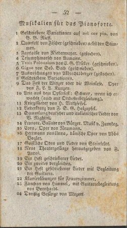 Musikalien für das Pianoforte.