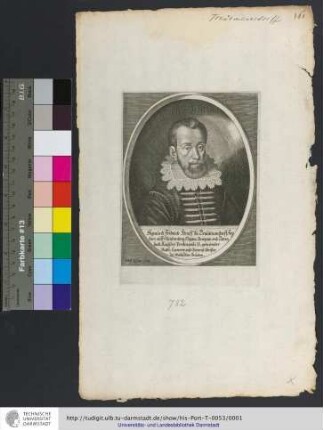 Sigmund Fridrich Graff Zu Trautmannstorff, Freyherr auff Gleichenberg, Negaw, Burgaw und Tatzenbach, Kaysers Ferdinandi II. geheimber Rath, Camerer, und General Obrister der Windischen Gräntzen$hWolf. Kilian sculp.