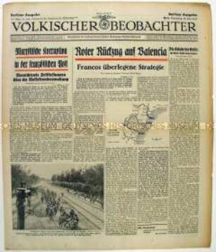 Tageszeitung "Völkischer Beobachter" u.a. zum Spanischen Bürgerkrieg und zum Vormarsch japanischer Truppen in China