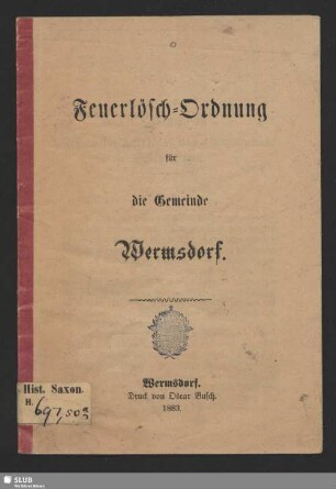 Feuerlösch-Ordnung für die Gemeinde Wermsdorf