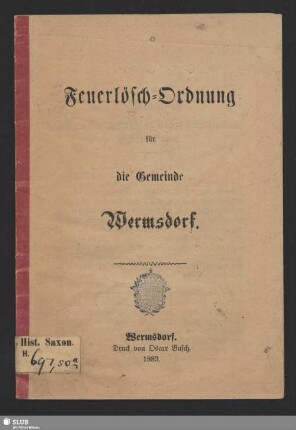 Feuerlösch-Ordnung für die Gemeinde Wermsdorf