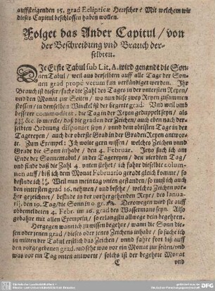 Folget das Ander Capitul/von der Beschreibung und Brauch derselben.