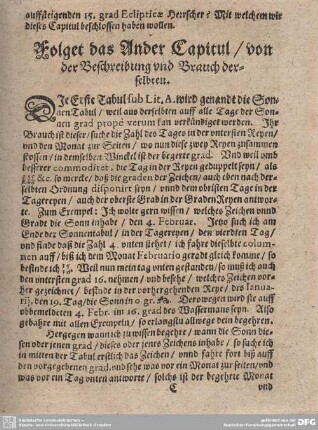 Folget das Ander Capitul/von der Beschreibung und Brauch derselben.