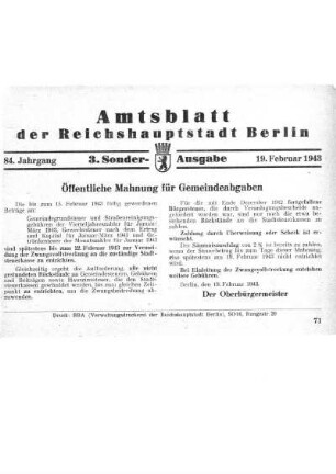 3. Sonderausgabe, 19. Februar 1943