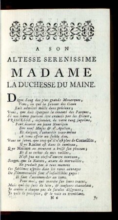 A Son Altesse Serenissime Madame La Duchesse Du Maine.