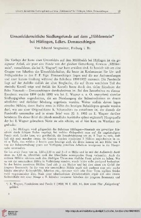 Urnenfelderzeitliche Siedlungsfunde auf dem "Höhlenstein" bei Hüfingen, Ldkrs. Donaueschingen