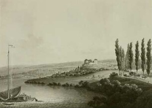 Blick auf Pirna und Schloß Sonnenstein : Carl Täubert. Blick auf Pirna und Schloß Sonnenstein, Kolorierter Umrißstich, um 1810. Verwalter, Stadtmuseum Dresden