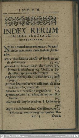 Index Rerum In Hoc Tractatu Contentarum