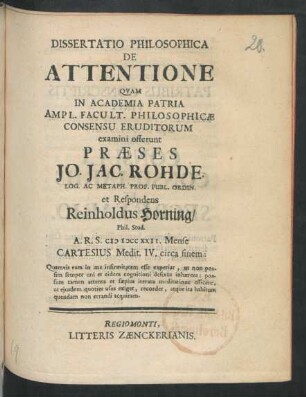 Dissertatio Philosophica De Attentione