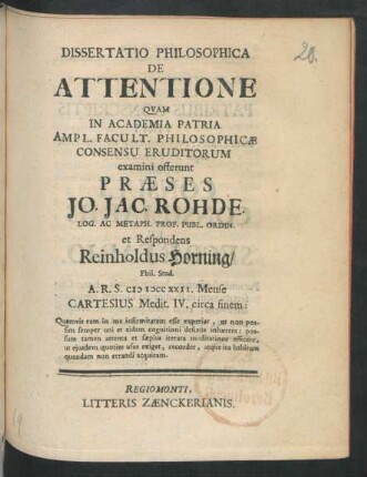 Dissertatio Philosophica De Attentione
