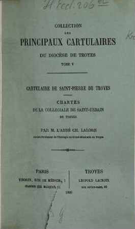 Collection des principaux cartulaires du diocèse de Troyes, 5