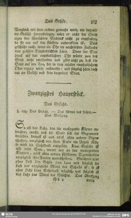 Zwanzigstes Hauptstück. Das Gesicht
