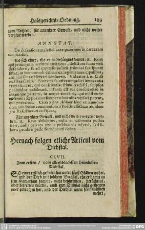 Hernach folgen etliche Articul vom Diebstal
