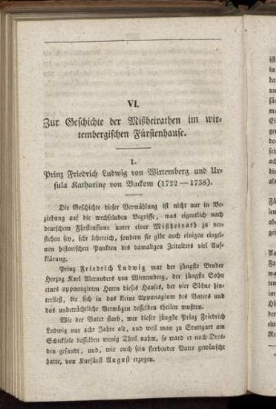 VI. Zur Geschichte der Mißheirathen im wirtembergischen Fürstenhause