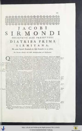 Diatriba I. Sirmitana.