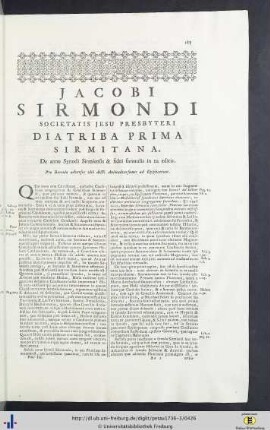 Diatriba I. Sirmitana.