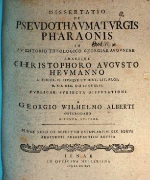 Diss. de pseudothaumaturgis Pharaonis