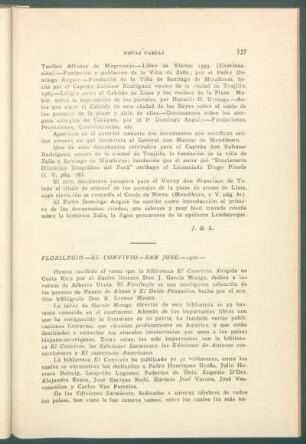 "Florilegio", El Convivio, San José, 1920
