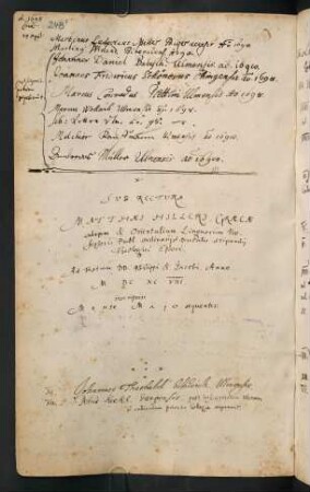 Sommerhalbjahr 1698. Rektorat Matthäus Hiller