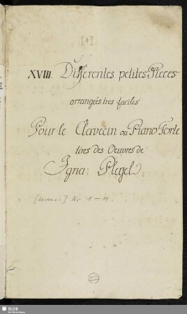 Pleyel, Ignace : XVIII. Differentes petites Pieces