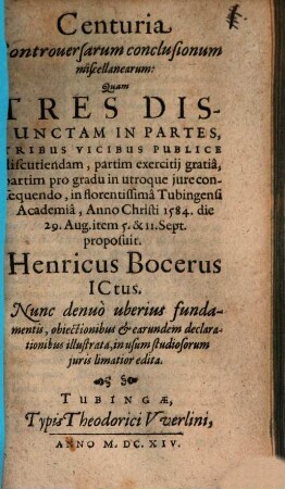 Centuria Controversarum conclusionum miscellanearum