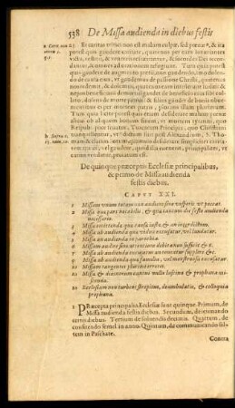 De quinque praeceptis Ecclesiae principalibus, & primo de Missa audienda festis diebus. Caput XXI.