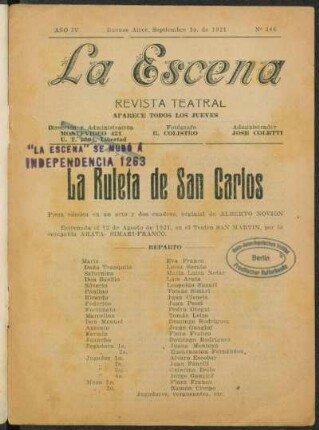 La ruleta de San Carlos : pieza cómica en un acto y dos cuadros