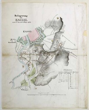 WHK 26 Deutscher Siebenjähriger Krieg 1756-1763: Plan der Belagerung von Kassel vom 1. bis 28. März 1761