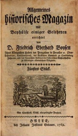 Allgemeines historisches Magazin. 5. 1769