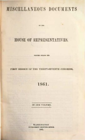 House documents. [157.] 1861 = Congress 37, Sess. 1