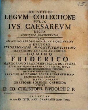 De vetere legum collectione, vulgo Ius caesareum dicta, succincta commentatio