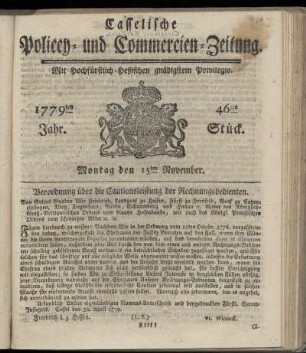 46tes Stueck, Montag den 15ten November. 1779