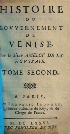Histoire du gouvernement de Venise, 2